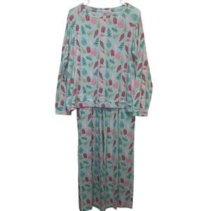 Mary Square Women’s Small Blue Pajama Set Cozy Christmas Bright Holly Jolly PJs